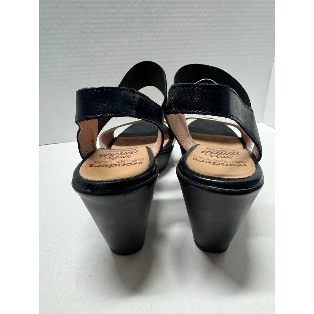 Wonders Mas Amor Por Favor Platform Sandals Black Beige Leather Spain 39 8.5